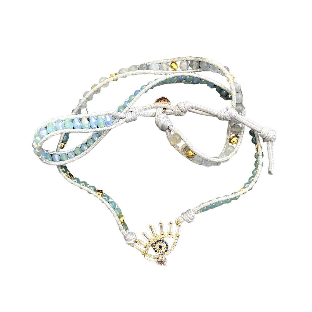 Evil Eye Beaded Wrap Around Bracelet in Blue​​​​​​​